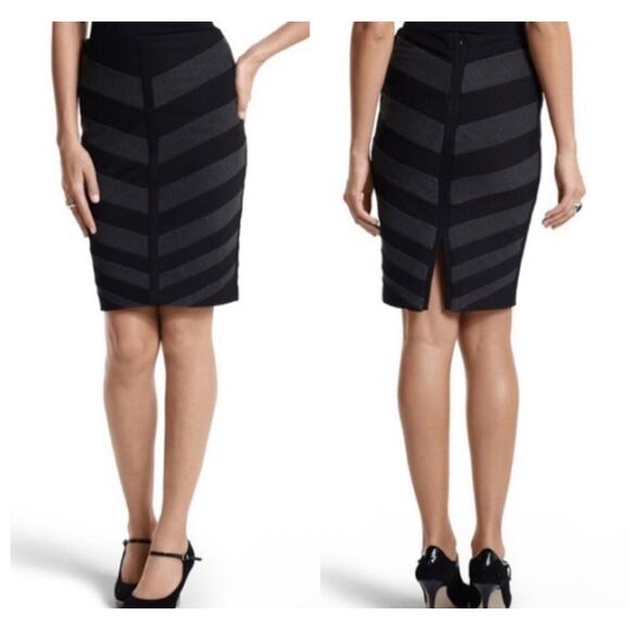 White House Black Market Black Grey Chevron Ponte Pencil Skirt 2 NWT Academia - Picture 1 of 11